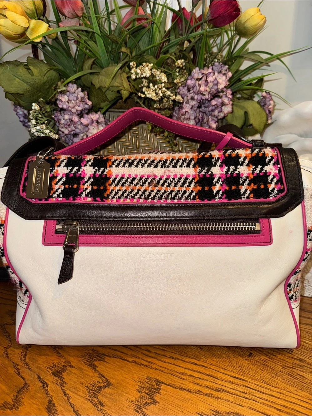 COACH Legacy Tweed & Leather Multicolor Turn-lock w/Dust-bag - EUC